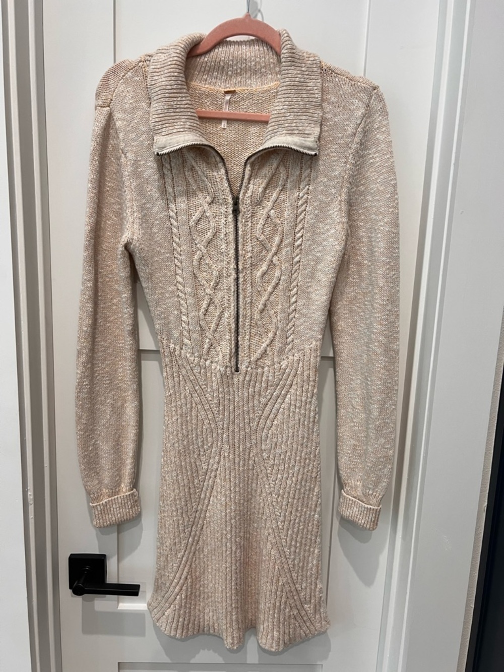 Free People Cream Cable-Knit Half-Zip Sweater Dress